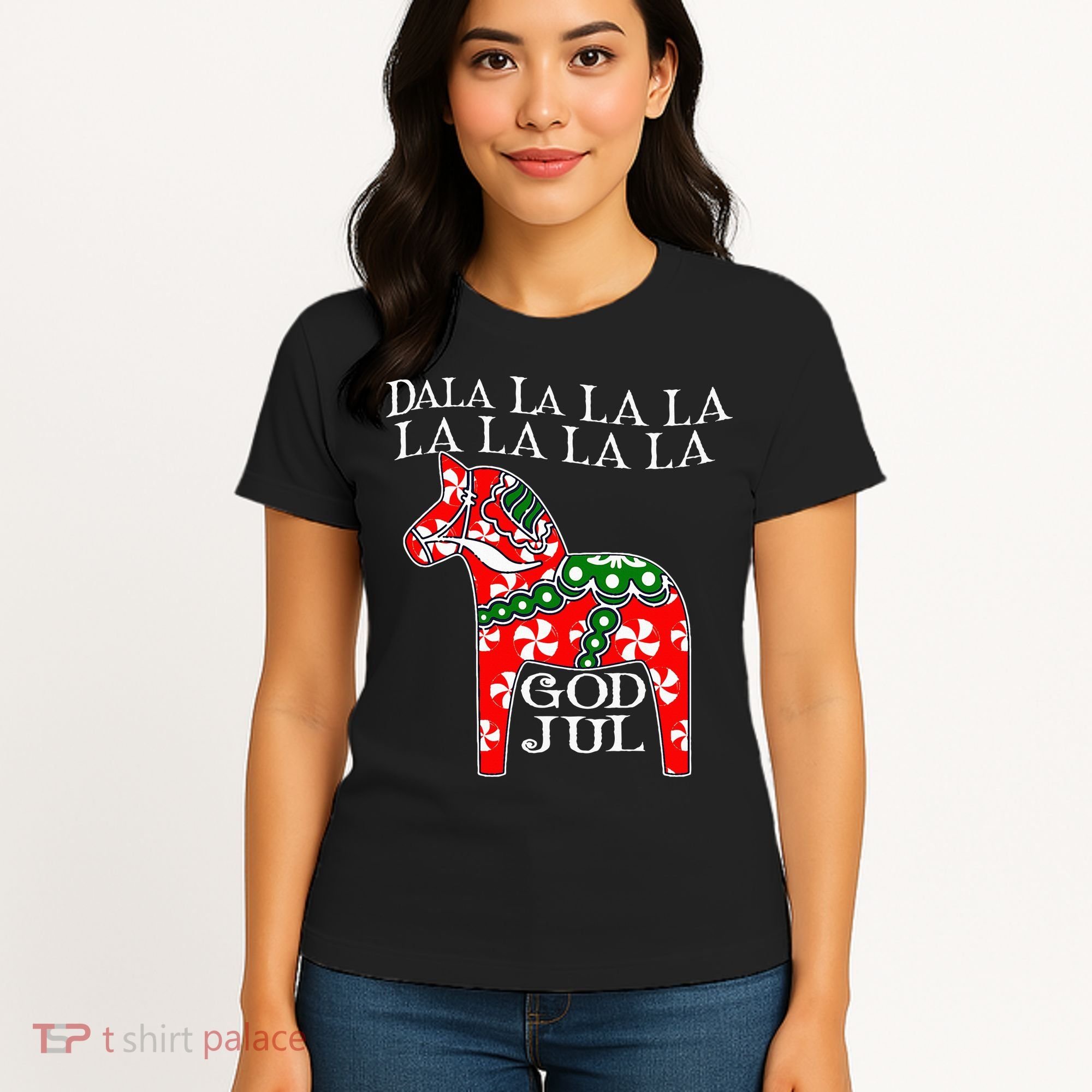 Funny Swedish Christmas God Jul Dala Horse Dalahost Women's T-Shirt