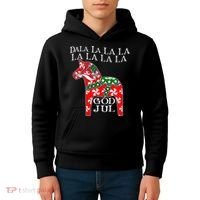 Funny Swedish Christmas God Jul Dala Horse Dalahost Kids Hoodie thumb 4