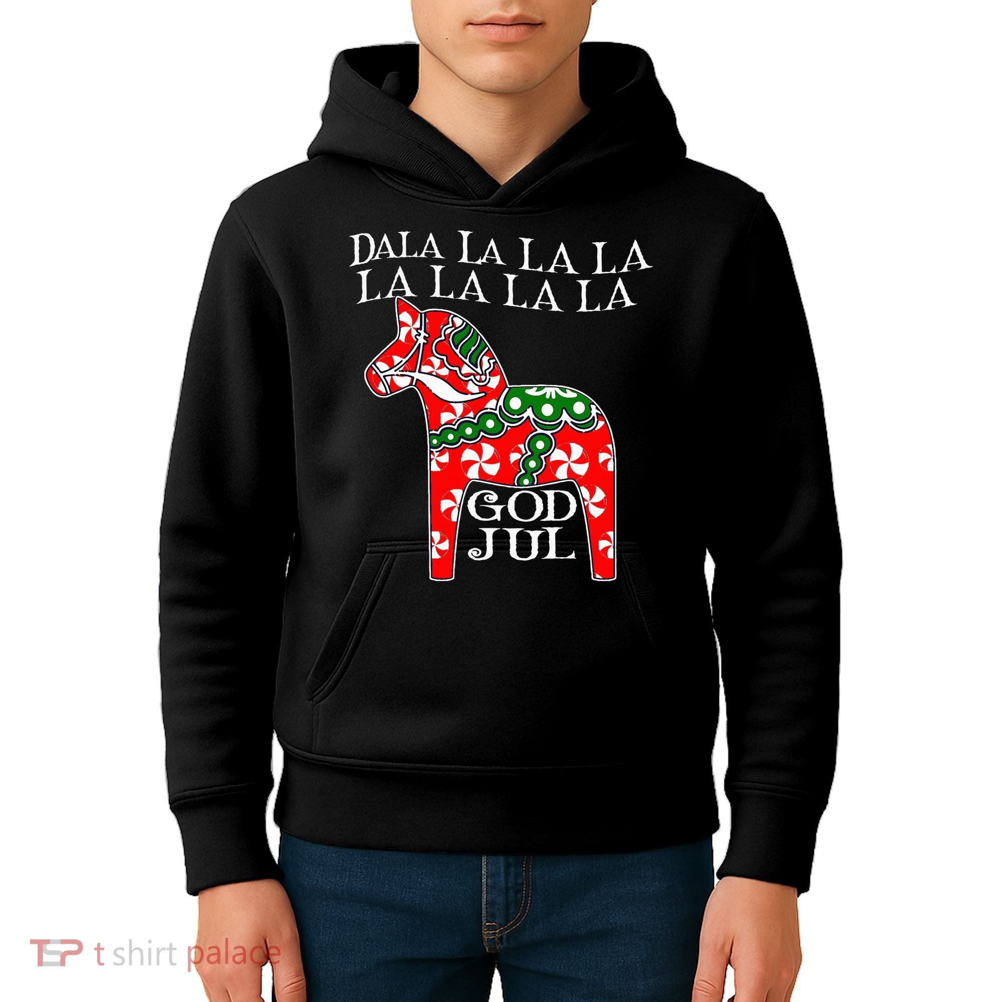 Funny Swedish Christmas God Jul Dala Horse Dalahost Kids Hoodie