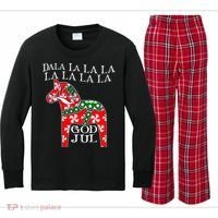 Funny Swedish Christmas God Jul Dala Horse Dalahost Kids Long Sleeve Plaid Pajama Set thumb 0