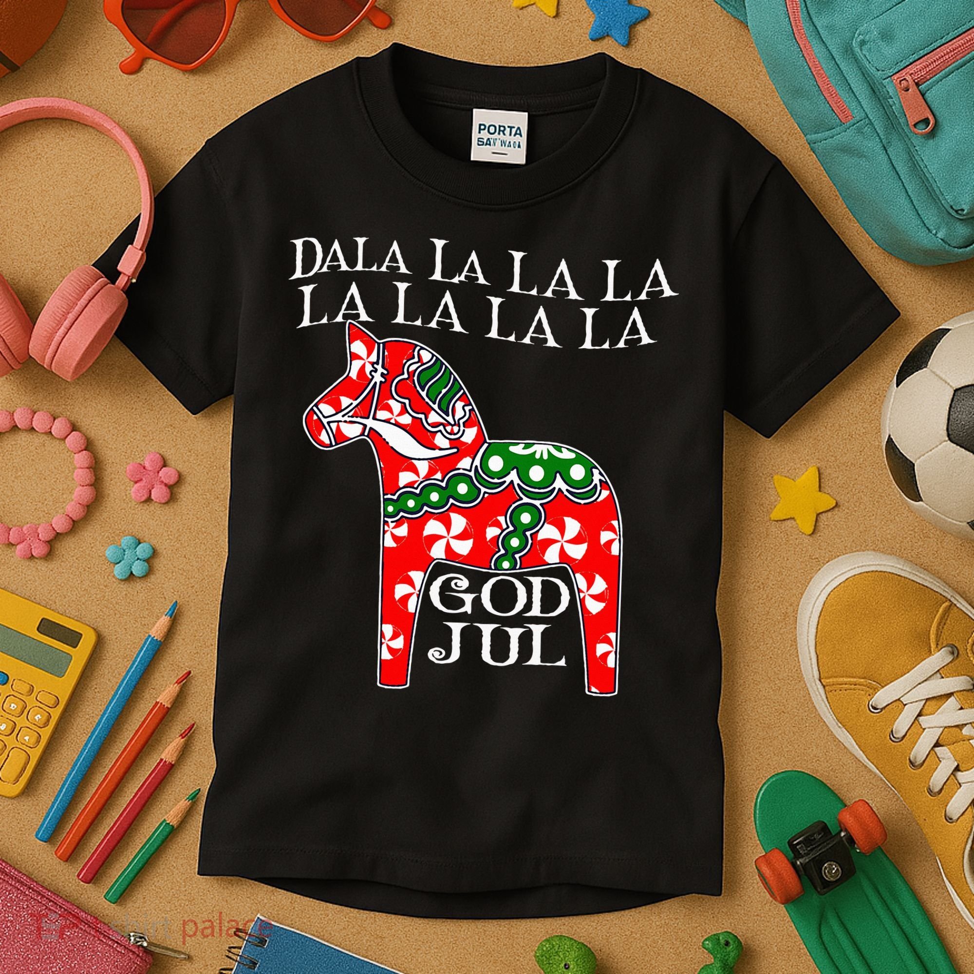 Funny Swedish Christmas God Jul Dala Horse Dalahost Kids T-Shirt