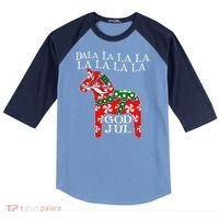 Funny Swedish Christmas God Jul Dala Horse Dalahost Raglan Baseball Sleeve Shirt thumb 0