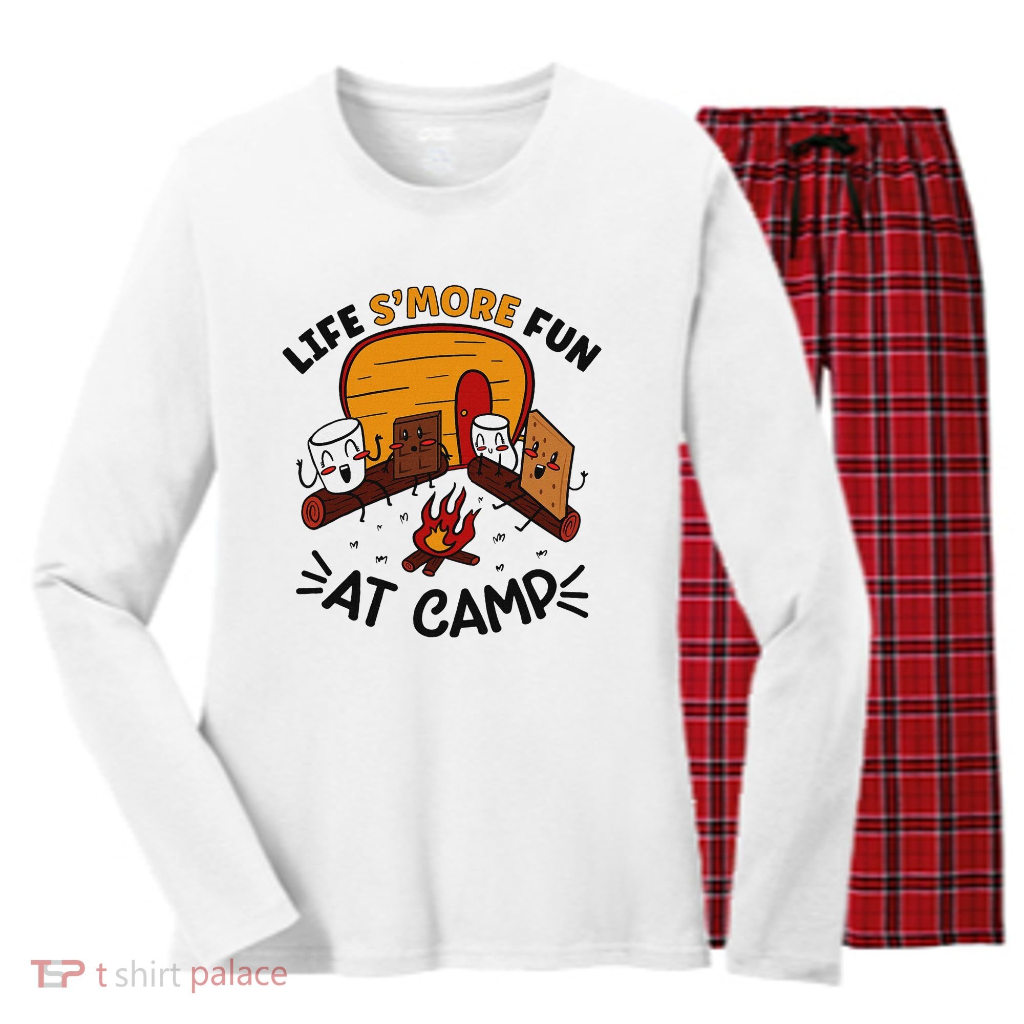Funny SMores Camping Campfire Marshmallow Life SMore Fun Women's Long Sleeve Flannel Pajama Set 
