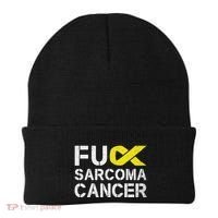 Fuck Sarcoma Cancer Awareness Yellow Ribbon Warrior Fighter Beanie thumb 0