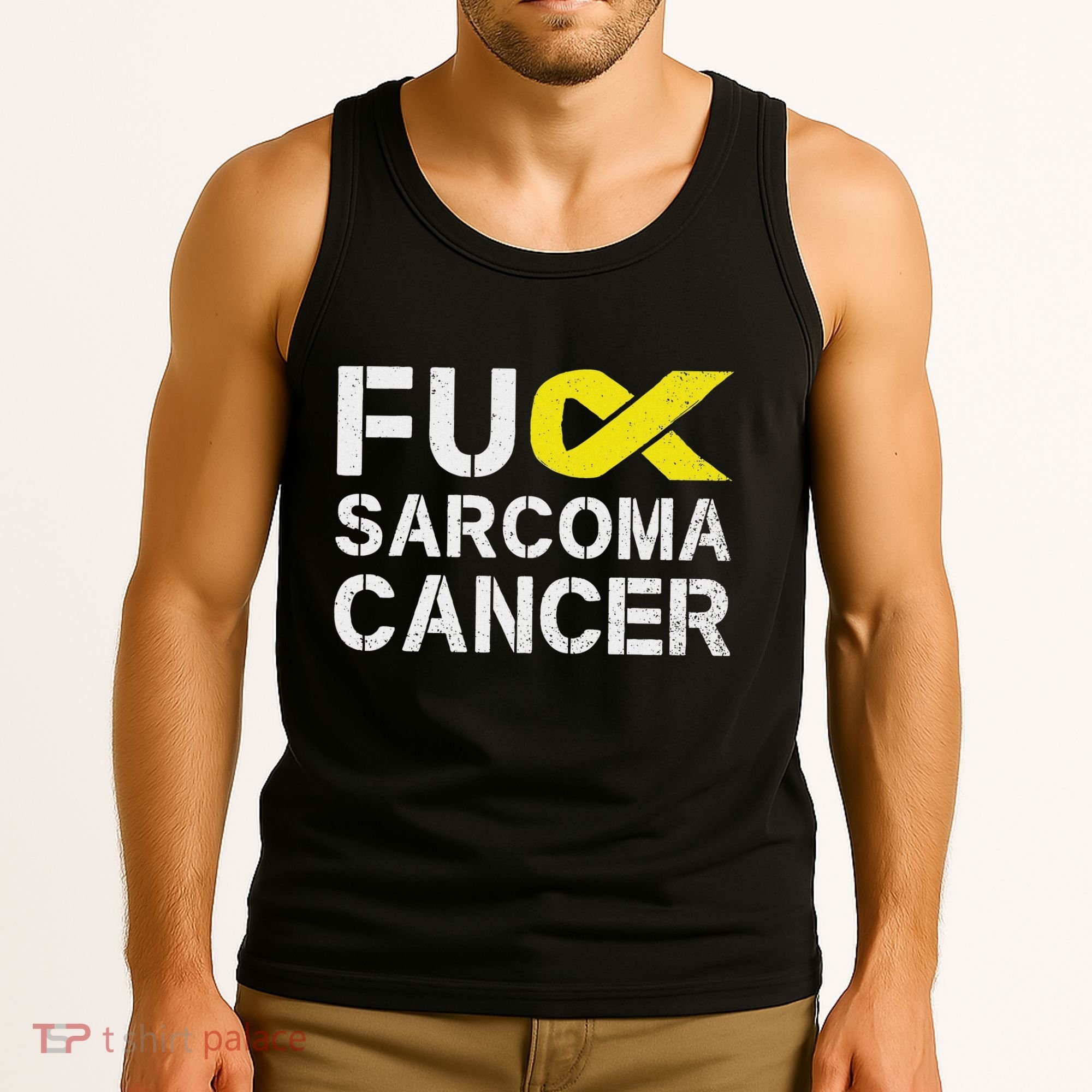 Fuck Sarcoma Cancer Awareness Yellow Ribbon Warrior Fighter Tank Top