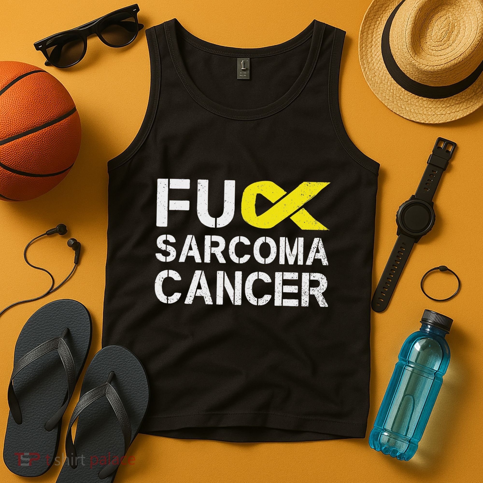 Fuck Sarcoma Cancer Awareness Yellow Ribbon Warrior Fighter Tank Top