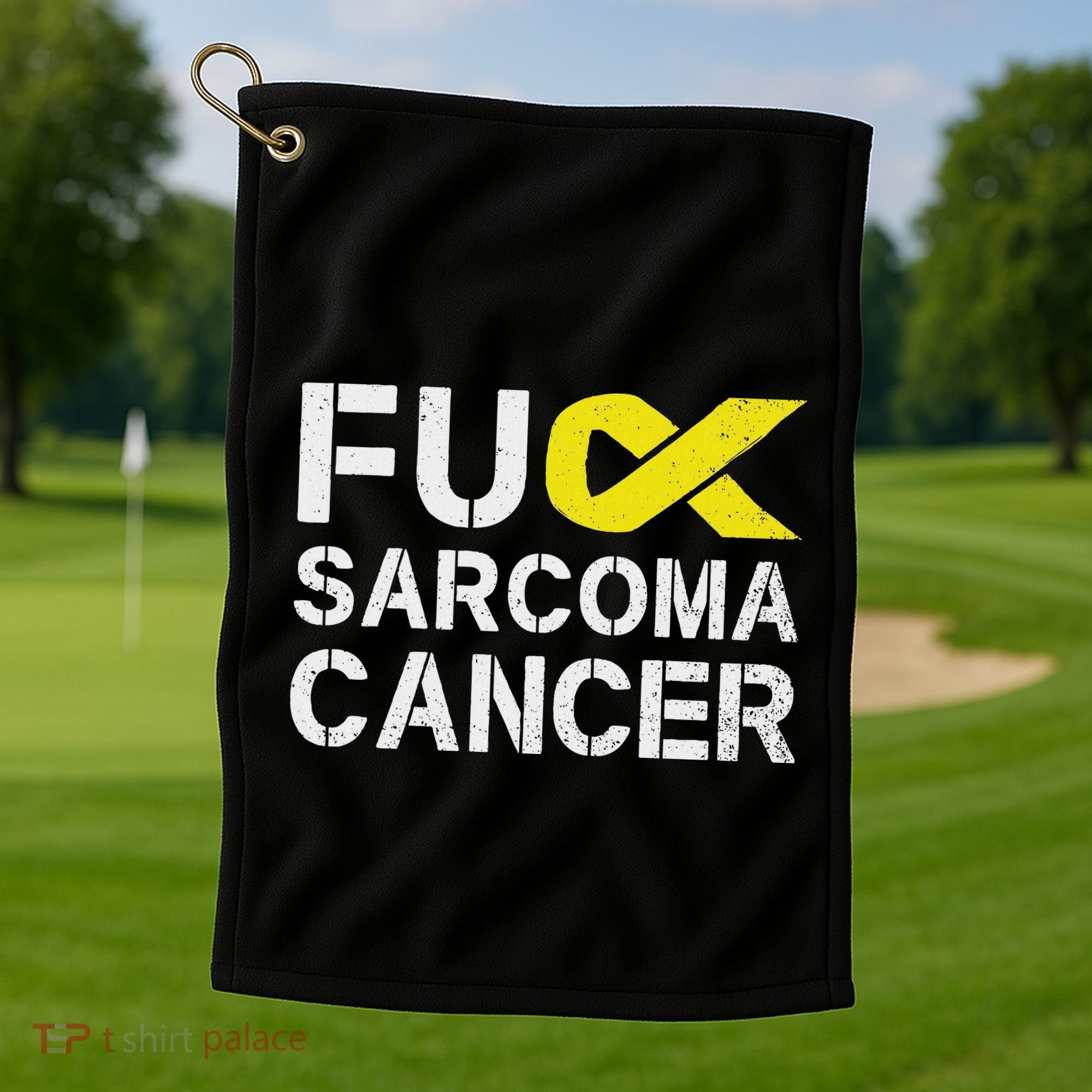 Fuck Sarcoma Cancer Awareness Yellow Ribbon Warrior Fighter Golf Towel