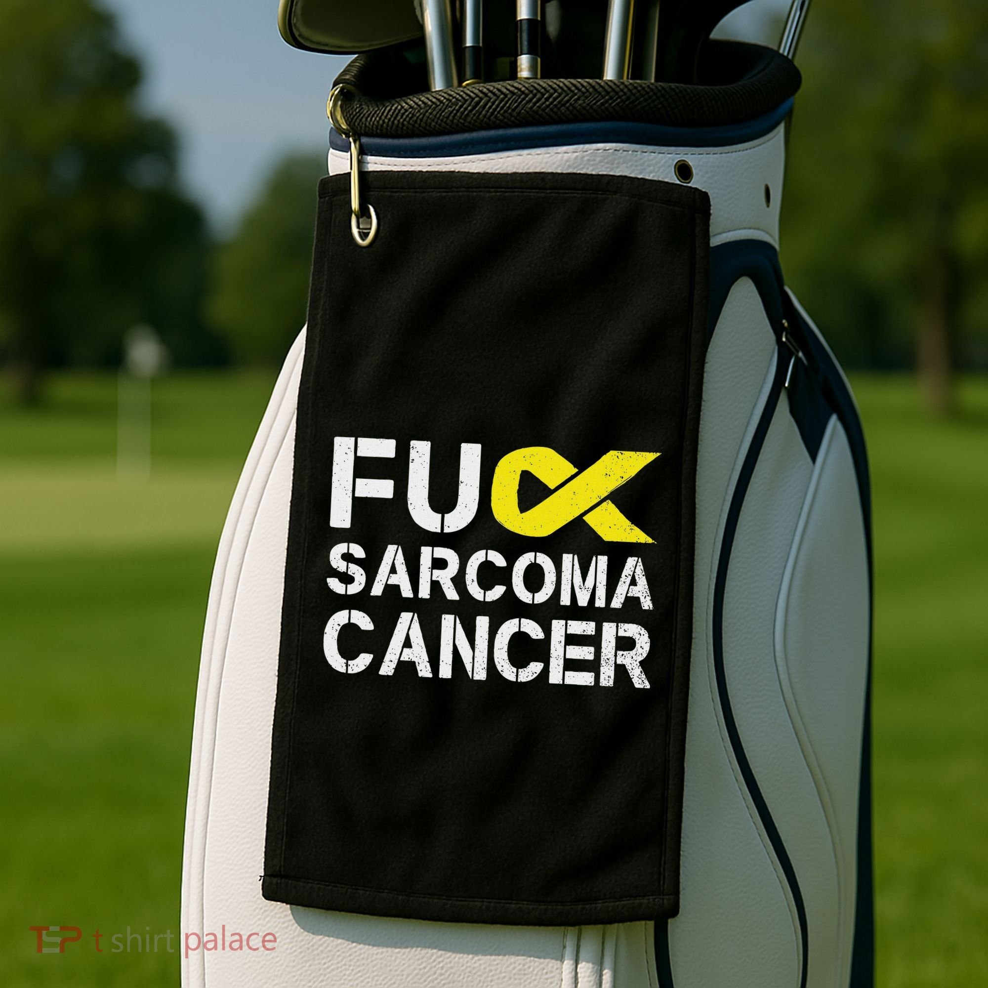 Fuck Sarcoma Cancer Awareness Yellow Ribbon Warrior Fighter Golf Towel