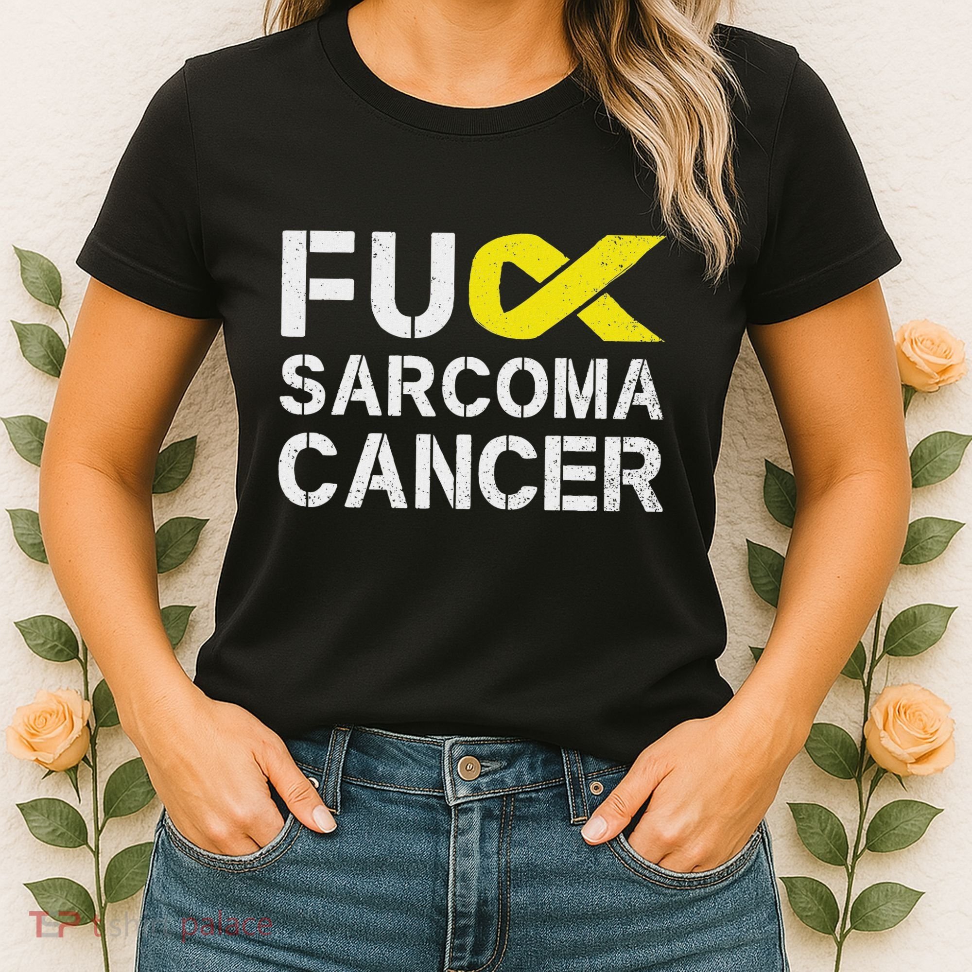 Fuck Sarcoma Cancer Awareness Yellow Ribbon Warrior Fighter Women's T-Shirt