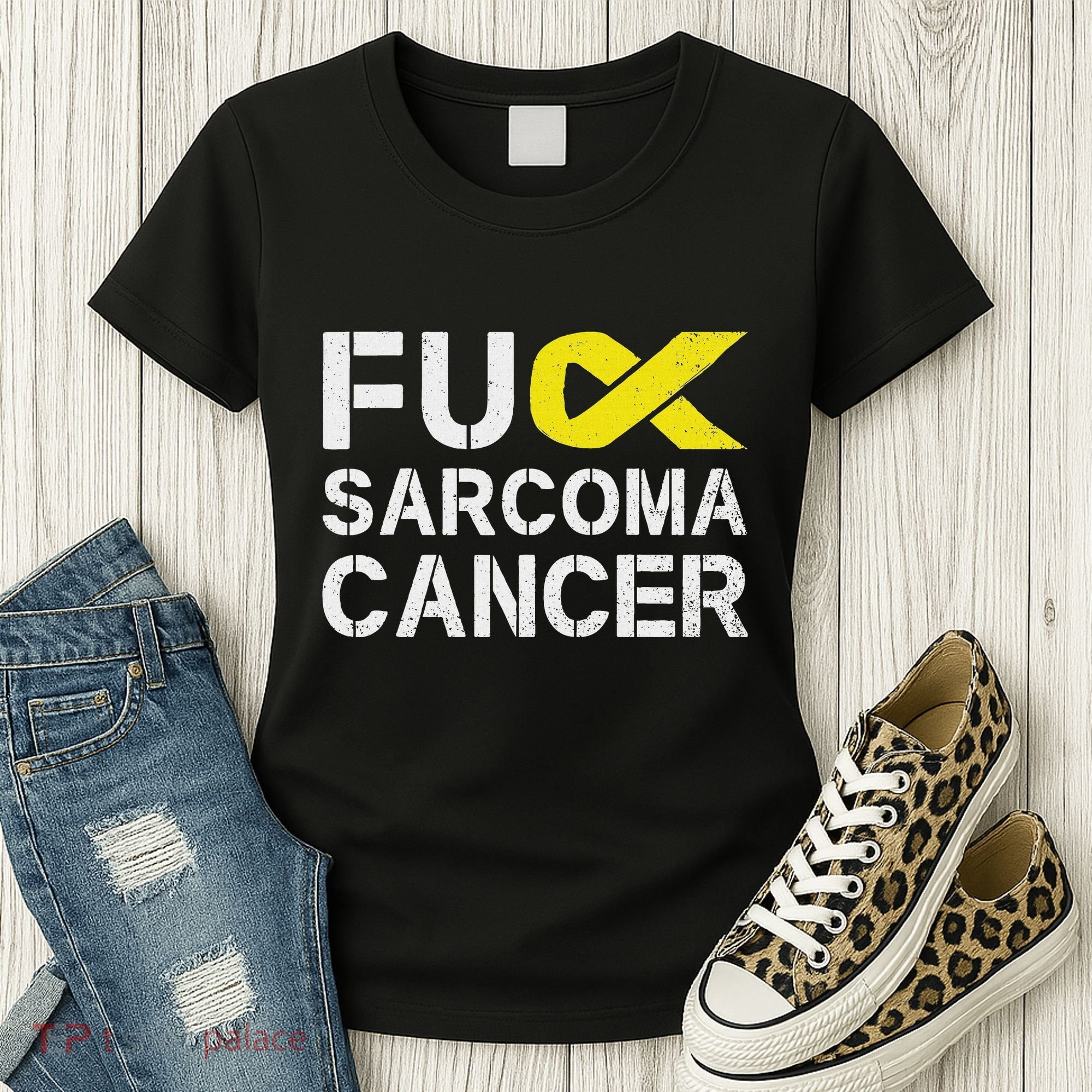 Fuck Sarcoma Cancer Awareness Yellow Ribbon Warrior Fighter Women's T-Shirt