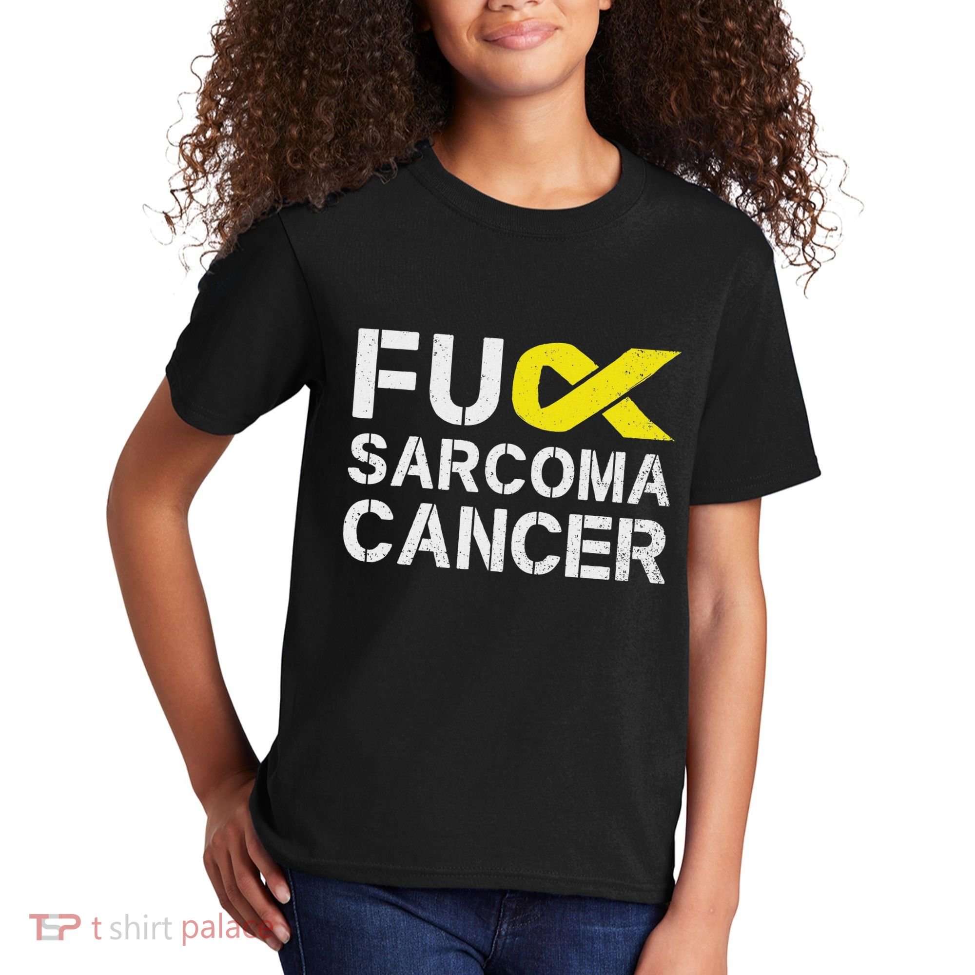 Fuck Sarcoma Cancer Awareness Yellow Ribbon Warrior Fighter Kids T-Shirt
