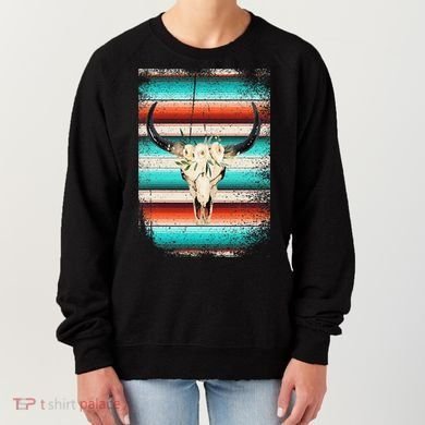 Funny Serape Cow Boho Print Flower Rustic Turquoise Women's Sweatshirt