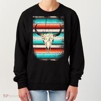 Funny Serape Cow Boho Print Flower Rustic Turquoise Women's Sweatshirt thumb 0