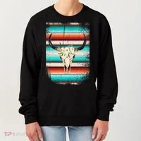 Funny Serape Cow Boho Print Flower Rustic Turquoise Women's Sweatshirt thumb 0