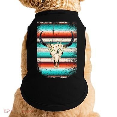 Funny Serape Cow Boho Print Flower Rustic Turquoise Doggie Tank