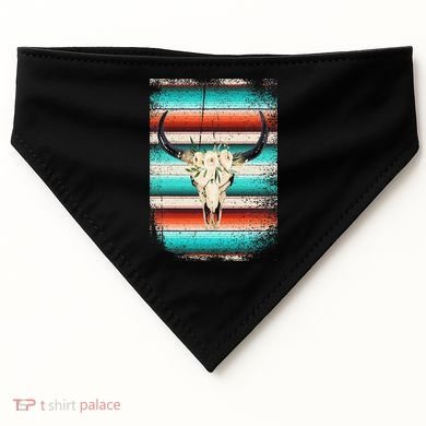 Funny Serape Cow Boho Print Flower Rustic Turquoise USA-Made Doggie Bandana
