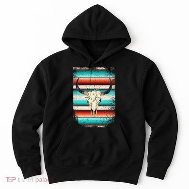 Funny Serape Cow Boho Print Flower Rustic Turquoise Hoodie