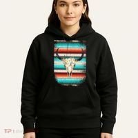 Funny Serape Cow Boho Print Flower Rustic Turquoise Hoodie thumb 5