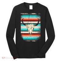 Funny Serape Cow Boho Print Flower Rustic Turquoise Long Sleeve Shirt thumb 0