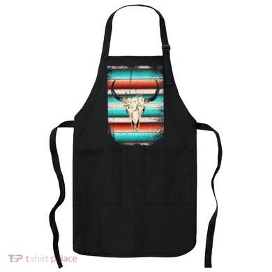 Funny Serape Cow Boho Print Flower Rustic Turquoise Apron