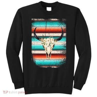 Funny Serape Cow Boho Print Flower Rustic Turquoise Sweatshirt