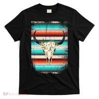 Funny Serape Cow Boho Print Flower Rustic Turquoise T-Shirt thumb 0