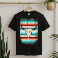 Funny Serape Cow Boho Print Flower Rustic Turquoise T-Shirt thumb 2