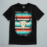 Funny Serape Cow Boho Print Flower Rustic Turquoise T-Shirt thumb 5