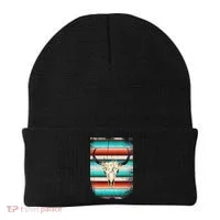 Funny Serape Cow Boho Print Flower Rustic Turquoise Beanie thumb 0