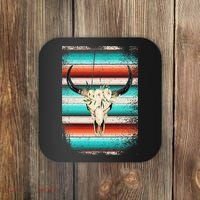 Funny Serape Cow Boho Print Flower Rustic Turquoise Coaster thumb 0