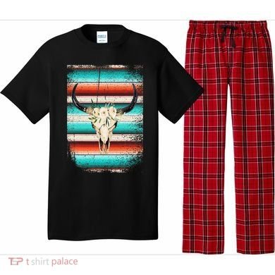 Funny Serape Cow Boho Print Flower Rustic Turquoise Pajama Set