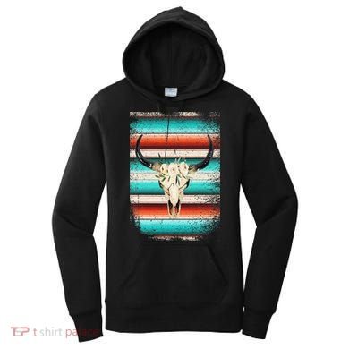 Funny Serape Cow Boho Print Flower Rustic Turquoise Women's Hoodie
