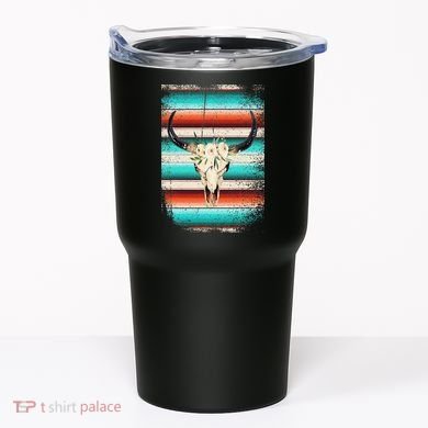 Funny Serape Cow Boho Print Flower Rustic Turquoise Tumbler