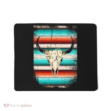 Funny Serape Cow Boho Print Flower Rustic Turquoise Mousepad