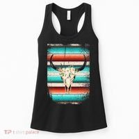 Funny Serape Cow Boho Print Flower Rustic Turquoise Women's Tank Top thumb 0