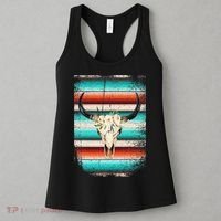 Funny Serape Cow Boho Print Flower Rustic Turquoise Women's Tank Top thumb 3