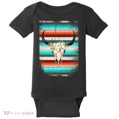 Funny Serape Cow Boho Print Flower Rustic Turquoise Baby Bodysuit