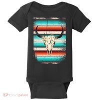 Funny Serape Cow Boho Print Flower Rustic Turquoise Baby Bodysuit thumb 0