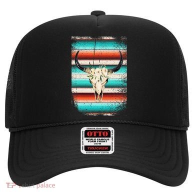 Funny Serape Cow Boho Print Flower Rustic Turquoise Hat
