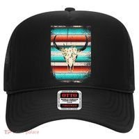 Funny Serape Cow Boho Print Flower Rustic Turquoise Hat thumb 0