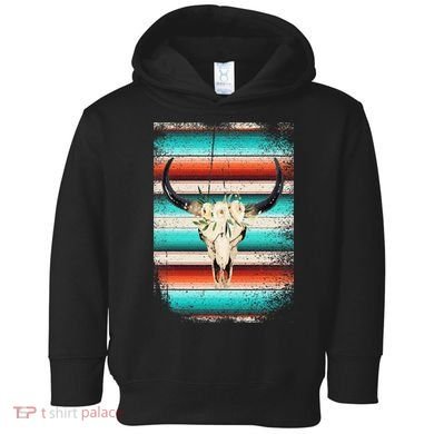 Funny Serape Cow Boho Print Flower Rustic Turquoise Toddler Hoodie