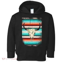 Funny Serape Cow Boho Print Flower Rustic Turquoise Toddler Hoodie thumb 0