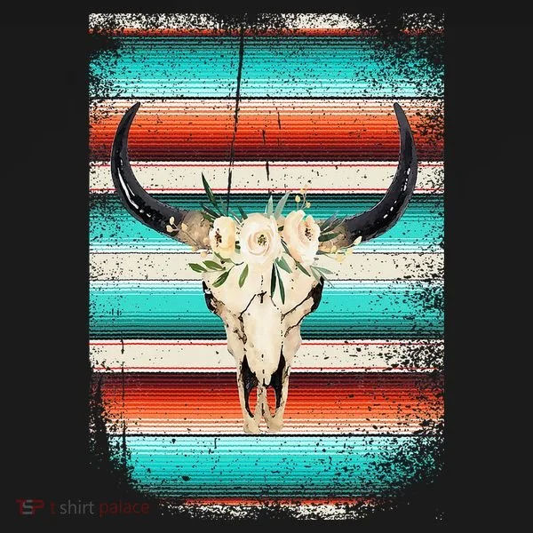 Funny Serape Cow Boho Print Flower Rustic Turquoise Toddler Hoodie