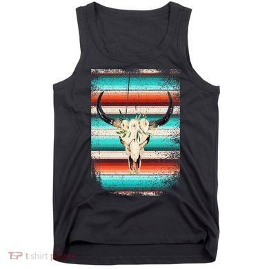 Funny Serape Cow Boho Print Flower Rustic Turquoise Tank Top