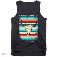 Funny Serape Cow Boho Print Flower Rustic Turquoise Tank Top thumb 0