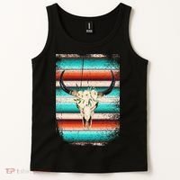 Funny Serape Cow Boho Print Flower Rustic Turquoise Tank Top thumb 2