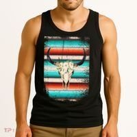 Funny Serape Cow Boho Print Flower Rustic Turquoise Tank Top thumb 3