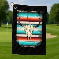 Funny Serape Cow Boho Print Flower Rustic Turquoise Golf Towel thumb 1