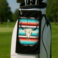 Funny Serape Cow Boho Print Flower Rustic Turquoise Golf Towel thumb 2