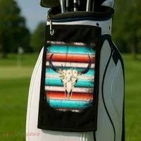 Funny Serape Cow Boho Print Flower Rustic Turquoise Golf Towel thumb 2